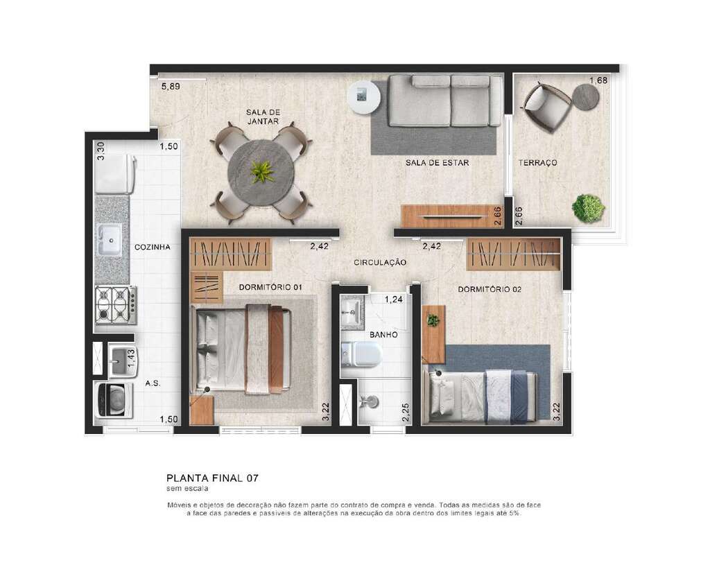 Planta 03 - 2 dorm 51,76m