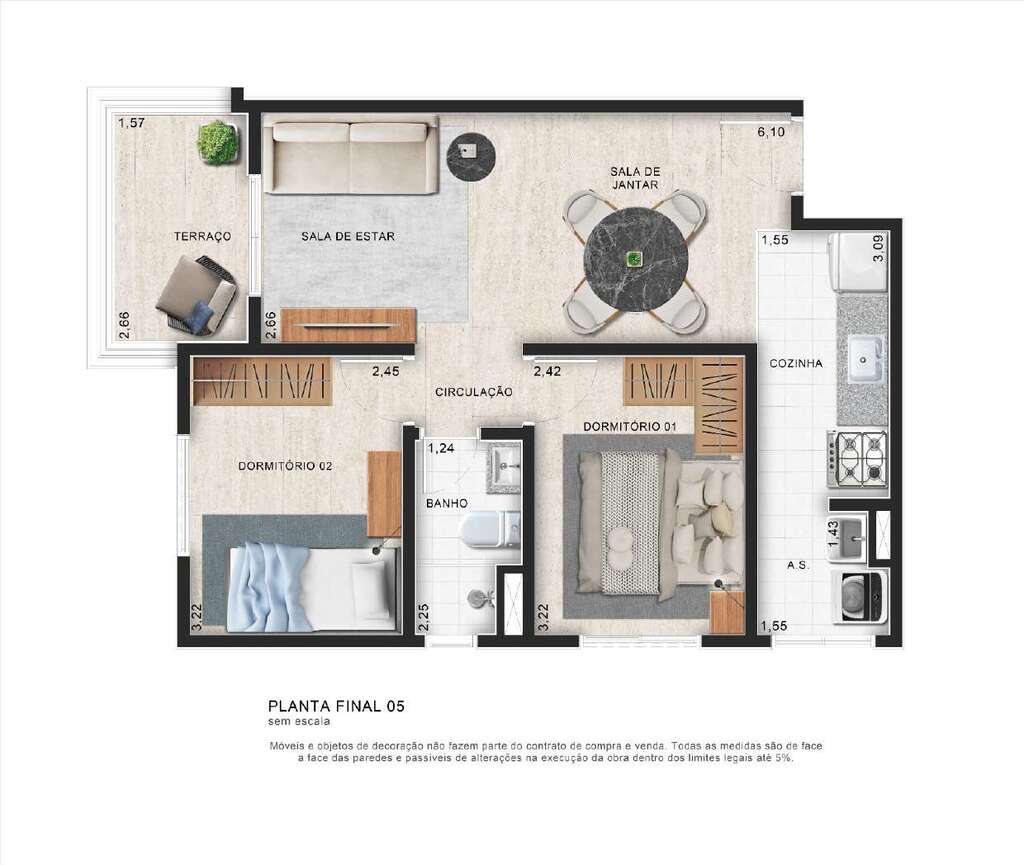 Planta 04 - 2 dorm 53,03m