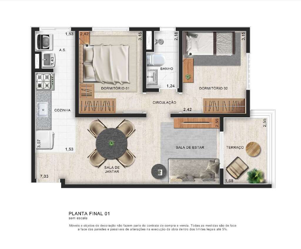 Planta 02 - 2 dorm 51,76m