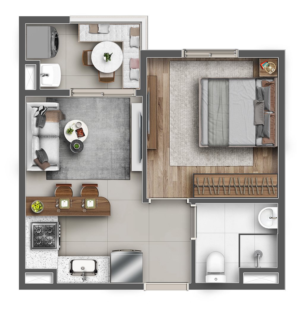 Planta 02 - 1 dorm 27 74m