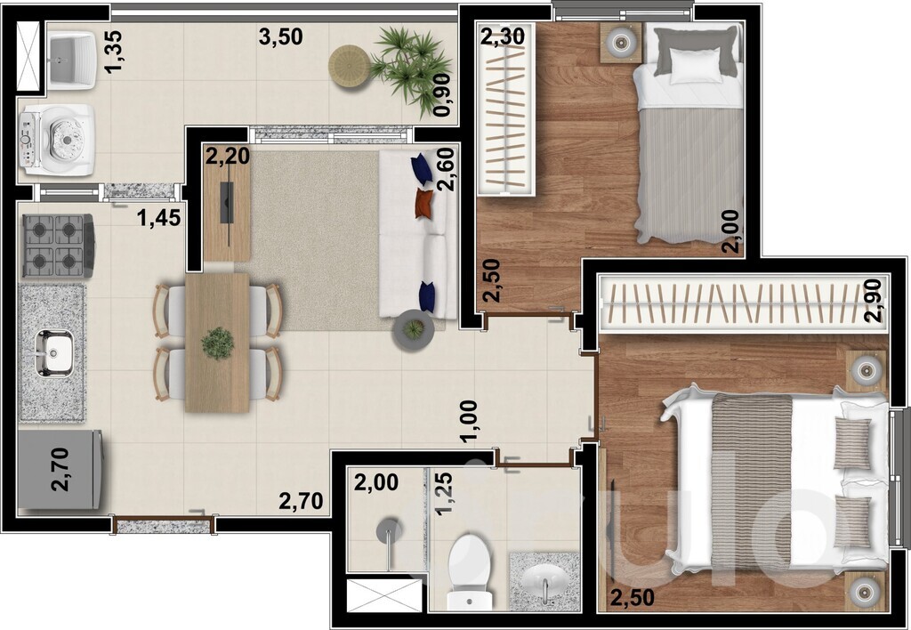 Planta 04 - 2 dorm 35 97m