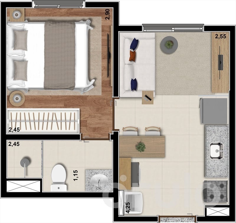 Planta 02 - 1 dorm 24 28m