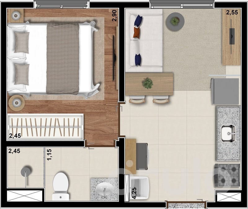 Planta 01 - 1 dorm 24 17m