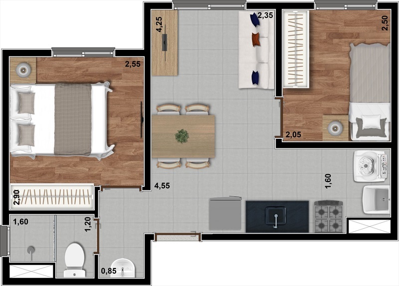 Planta 03 - 2 dorm 33m