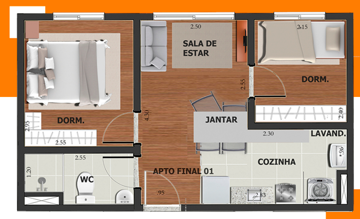 Planta 02 - 2 dorm 35 93m