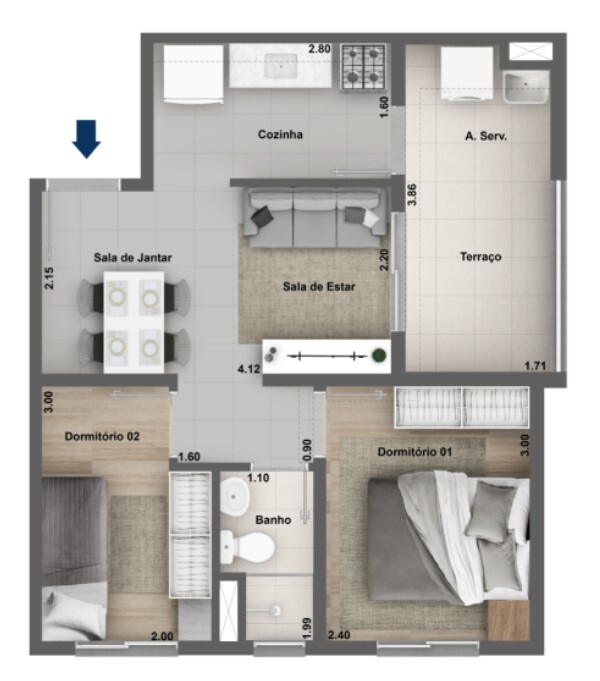 Planta 04 - 2 dorm 42m