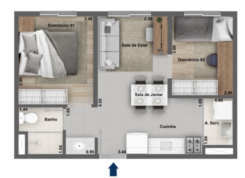 Planta 01 - 2 dorm 35m