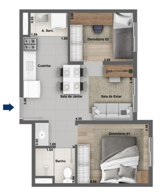 Planta 02 - 2 dorm 35m