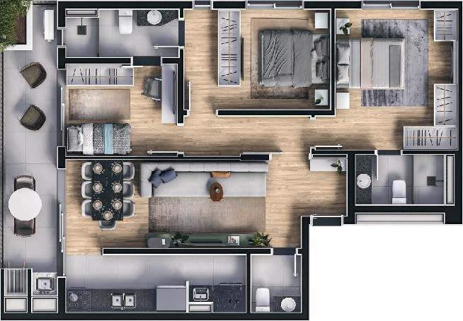 Planta 02 - 3 dorm 90m