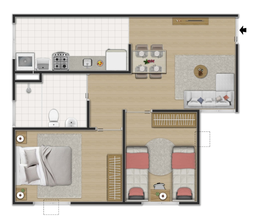 Planta 02 - 2 dorm 44,23m