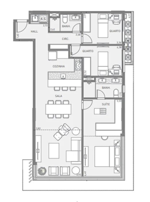 Planta 02 - 3 dorm 100,25m