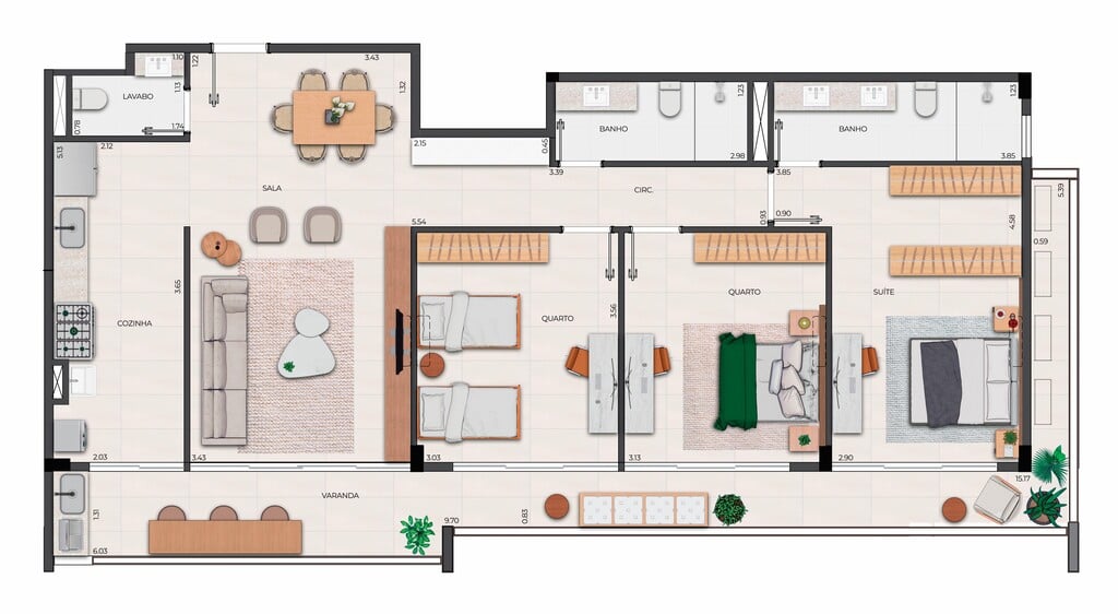 Planta 01 - 3 dorm 116,63m