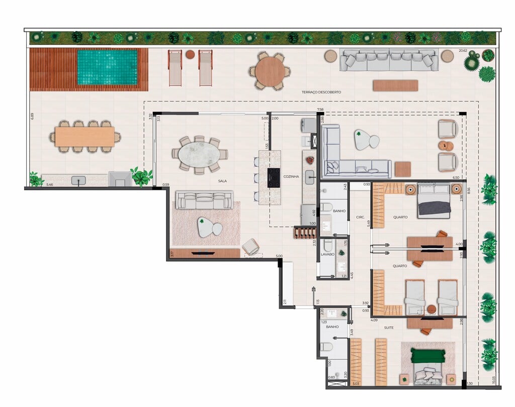 Planta 09 - 3 dorm 243,73m - cobertura horizontal