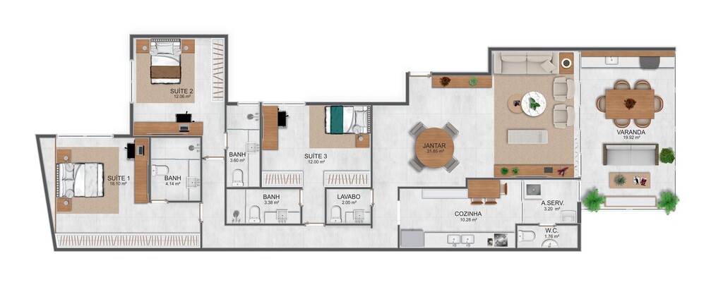 Planta 01 - 3 dorm 147m