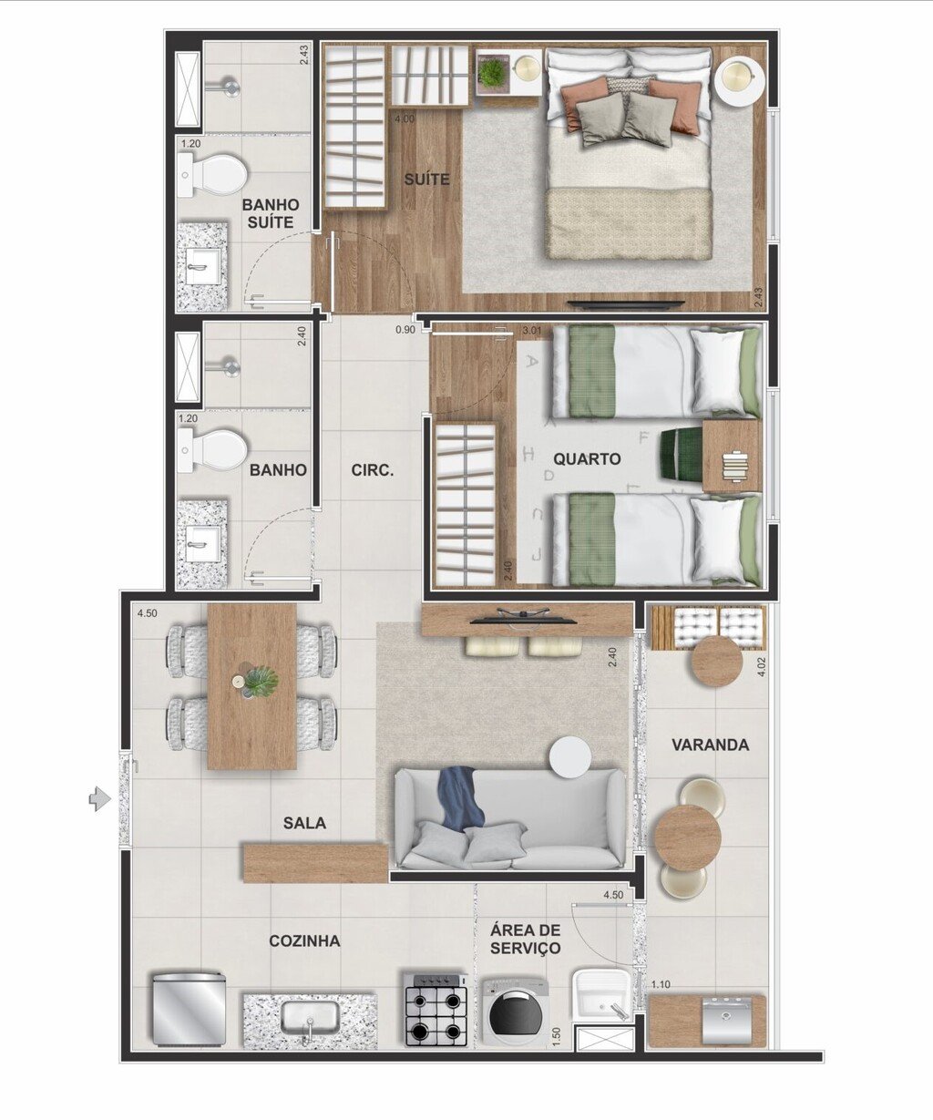 Planta 02 - 2 dorm 47,79m