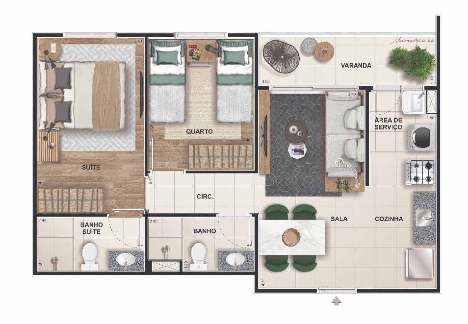 Planta 02 - 2 dorm 47,79m