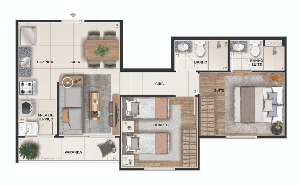 Planta 03 - 2 dorm 48,40m