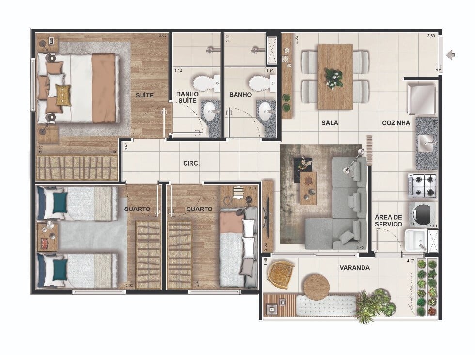 Planta 05 - 3 dorm 54m