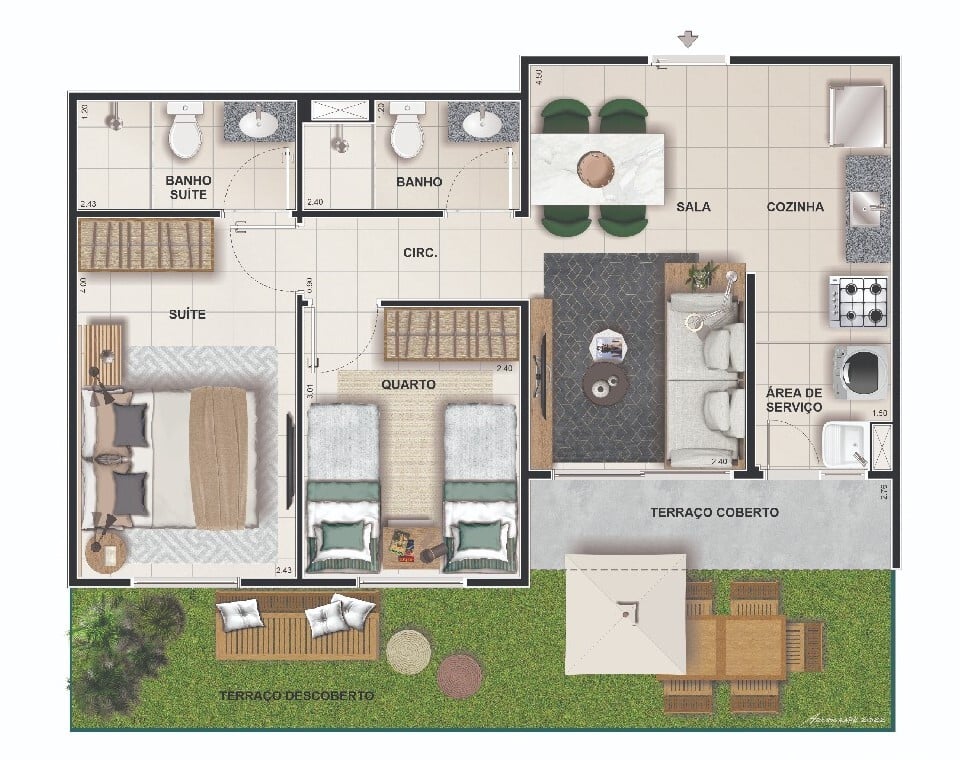 Planta 06 - 2 dorm 67,46m - garden