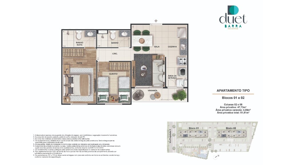 Planta 01 - 2 dorm 47 73m