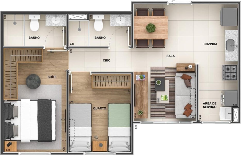 Planta 06 - 2 dorm 47 79m