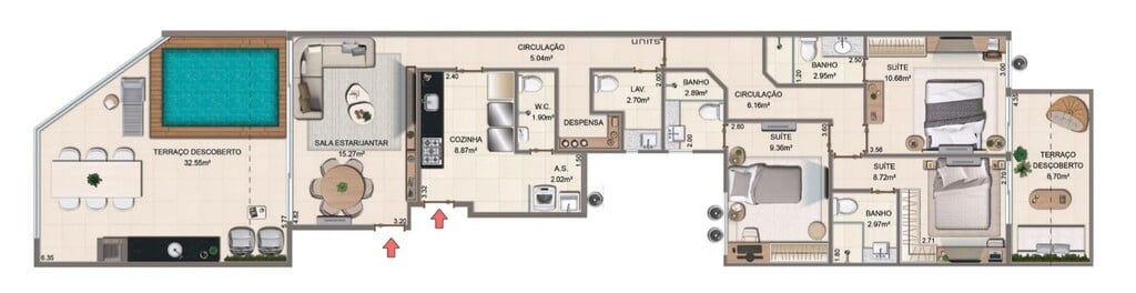 Planta 03 - 3 dorm 137 40m - cobertura horizontal