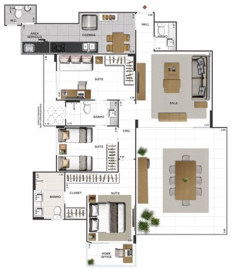 Planta 01 - 3 dorm 117 52m