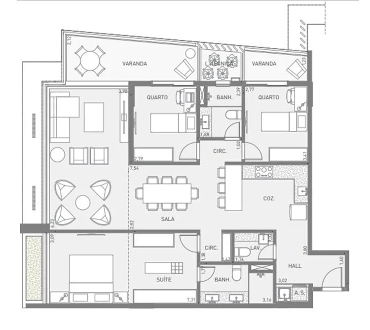 Planta 03 - 3 dorm 125,85m