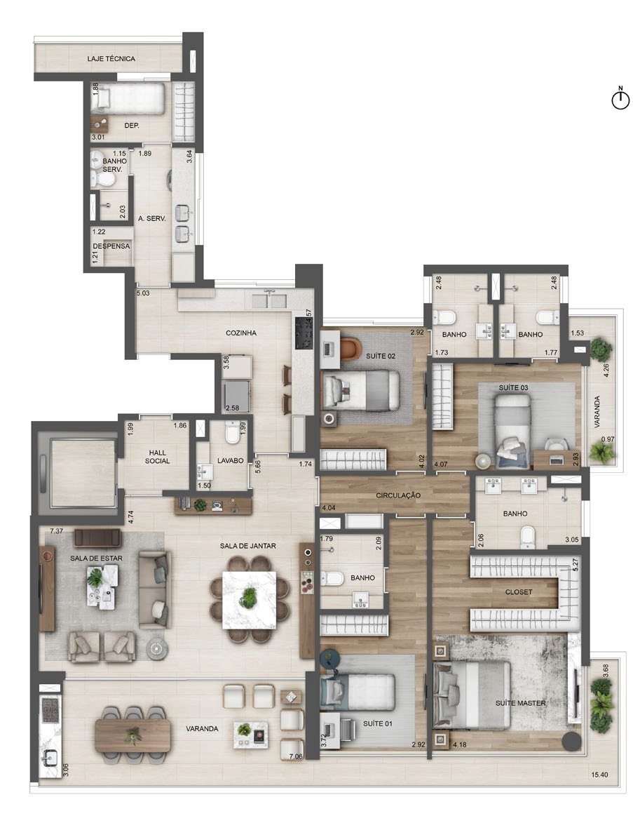 Planta 01 - 4 dorm 194,32m