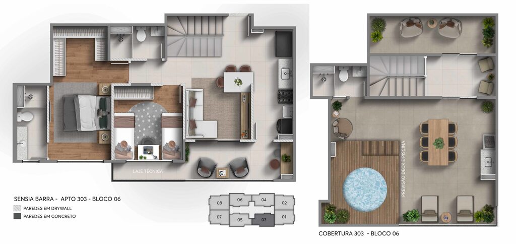 Planta 06 - 2 dorm 124,36m - cobertura duplex