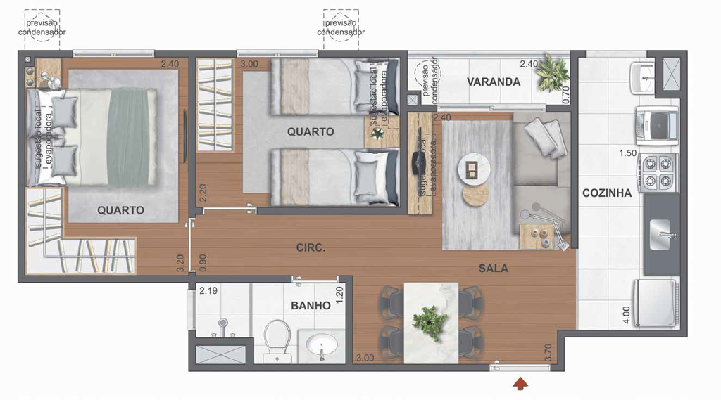 Planta 01 - 2 dorm - 41,33m