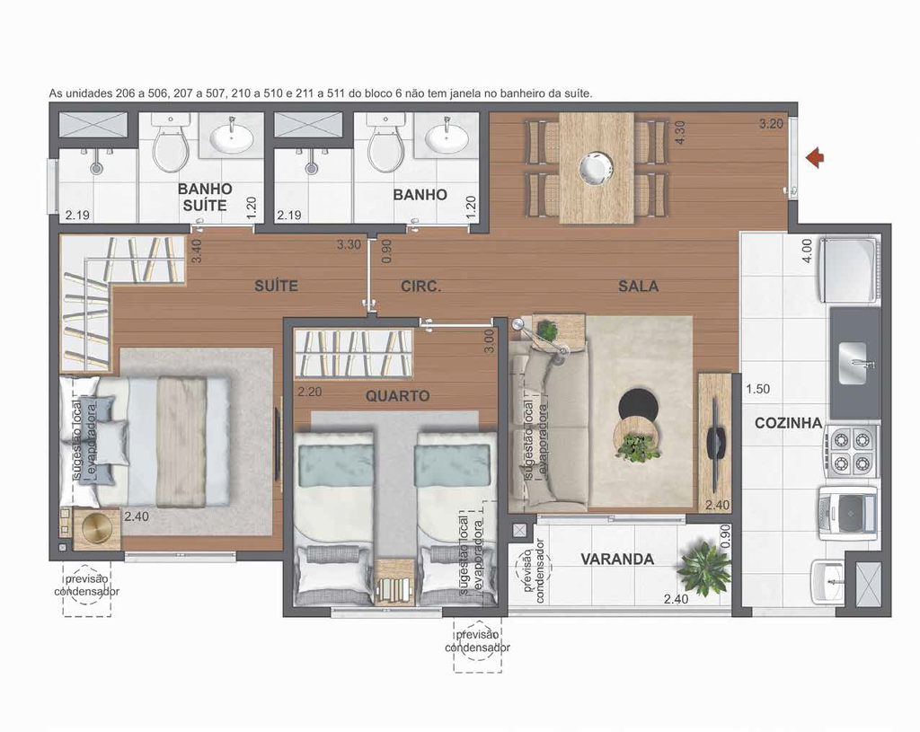 Planta 03 - 2 dorm - 45,51m