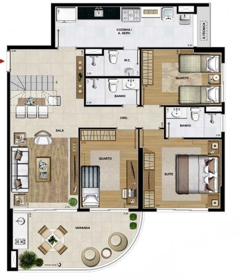 Planta 12 - 4 dorm 238,20m - cobertura duplex - inferior