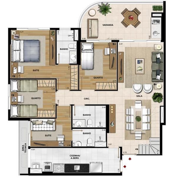 Planta 22 - 5 dorm 252,34m - cobertura duplex - inferior