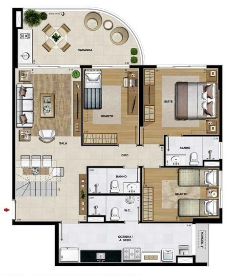 Planta 14 - 4 dorm 240,25m - cobertura duplex - inferior