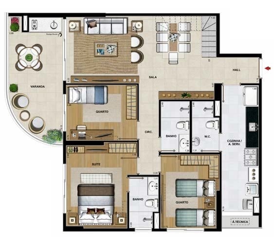 Planta 18 - 4 dorm 248 20m - cobertura duplex - inferior