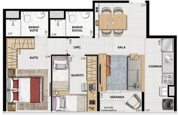 Planta 02 - 2 dorm 53 48m