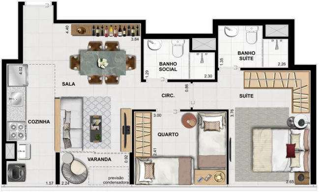 Planta 04 - 2 dorm 55 83m