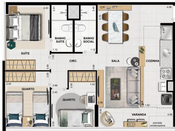 Planta 06 - 3 dorm 65 03m