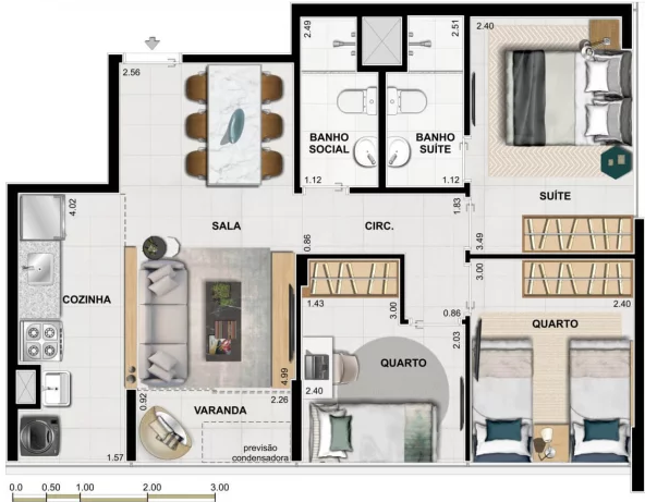 Planta 05 - 3 dorm 60 05m