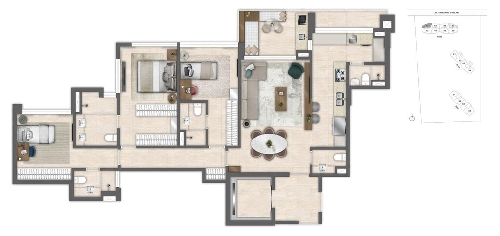 Planta 02 - 3 dorm 119 85m