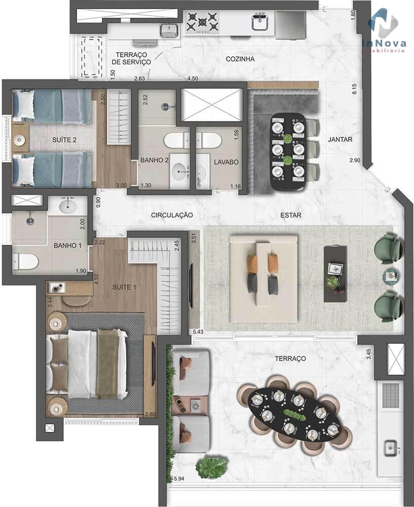 Planta 02 - 2 dorm 105m - opo