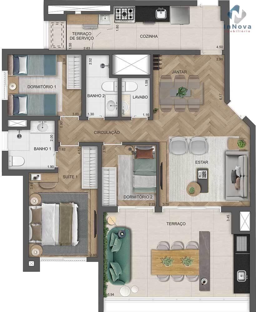 Planta 01 - 3 dorm 105m