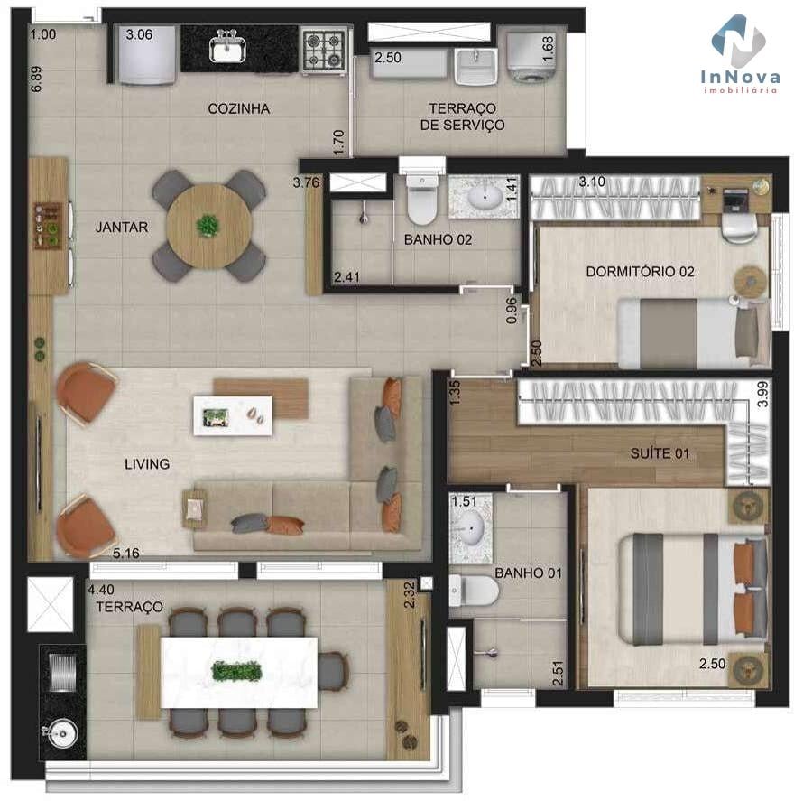 Planta 02 - 2 dorm 87m - opo