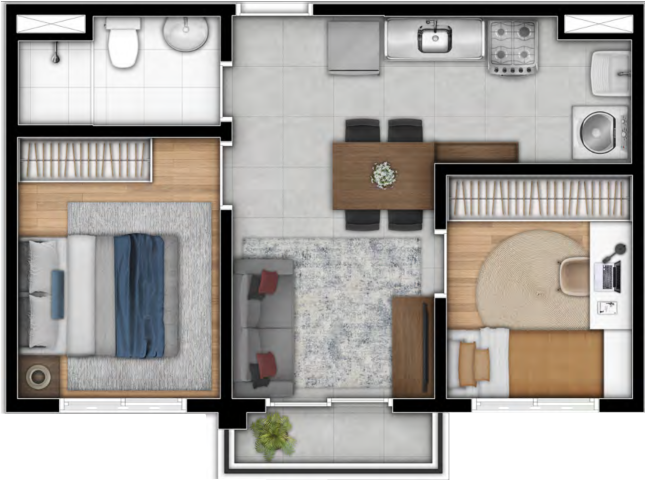 Planta 01 - 2 dorm 38m