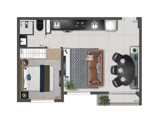 Planta 03 - 1 dorm 36m