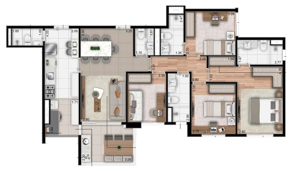 Planta 04 - 4 dorm 115m