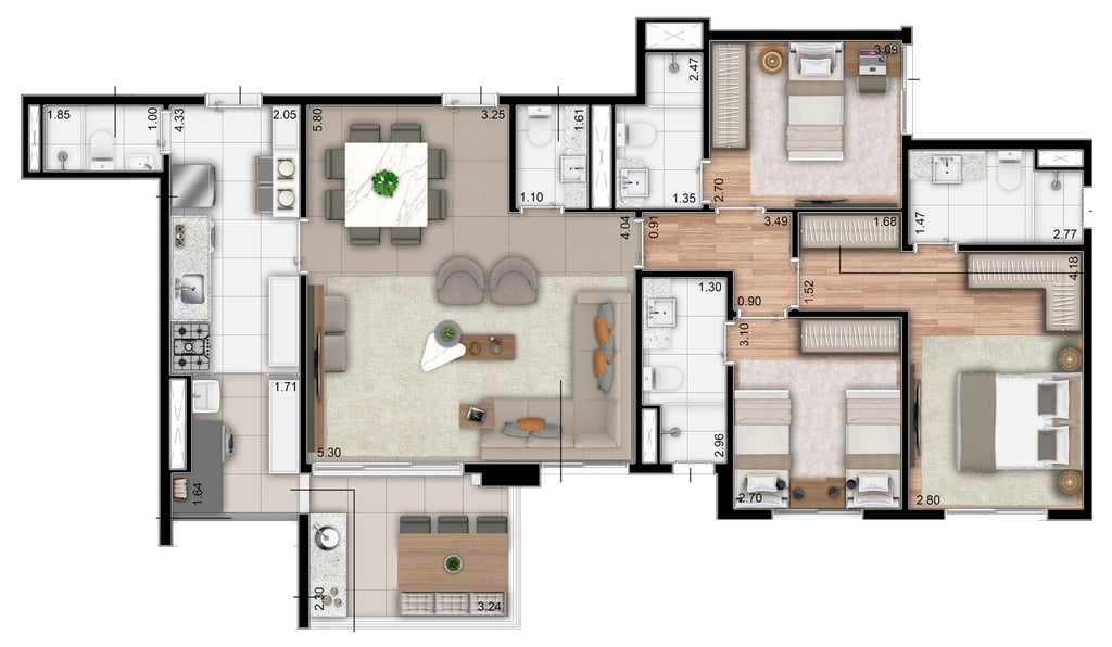 Planta 03 - 3 dorm 115m