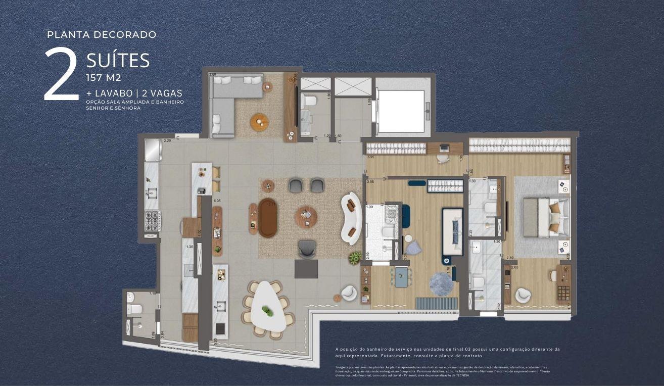 Planta Opo 157m com Sala Ampliada e 2 Sutes