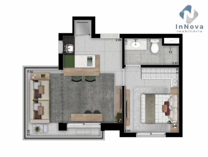 Planta 02 - 1 dorm 35,70m